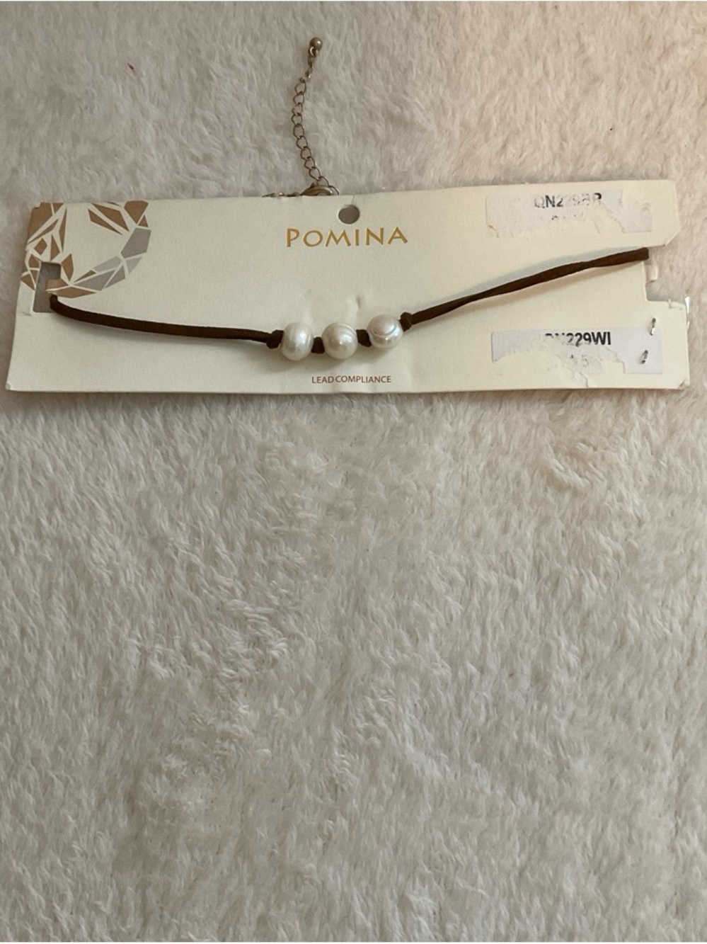 Pomina Brown Cord Choker Necklace with White Pearl Beads